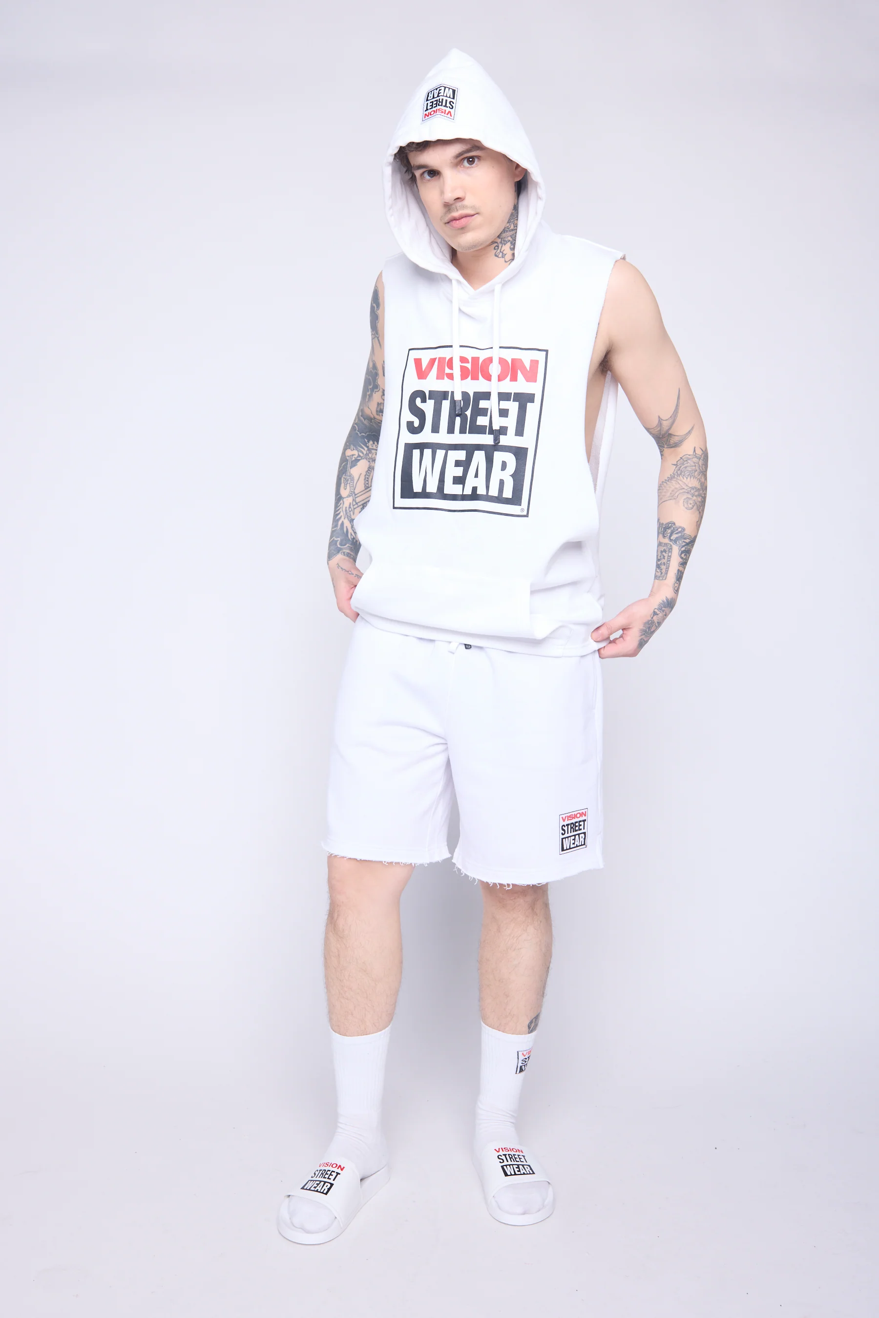 Printed Box Logo Sleeveless Hoodie - Ivory - Image 4